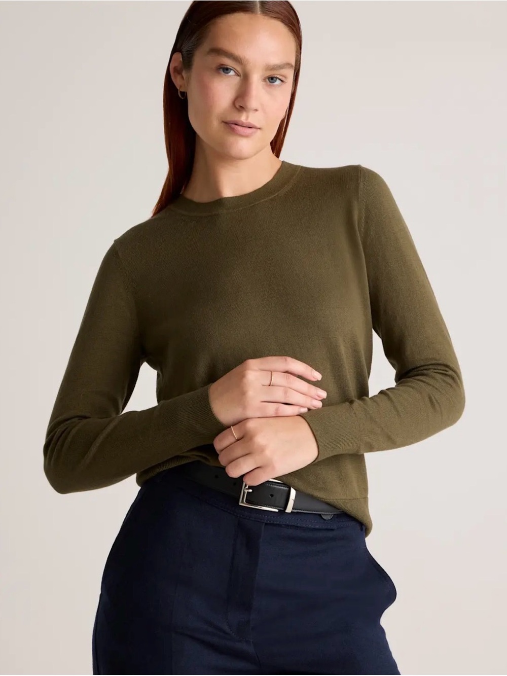 Quince Women’s Lightweight Cotton Cashmere Crew Sweater - Olive - XS
